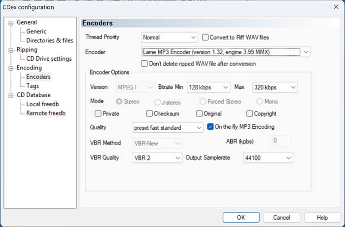 CDex encoder options