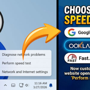 Choose system tray speed test website