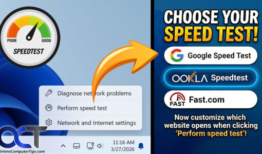 Choose system tray speed test website