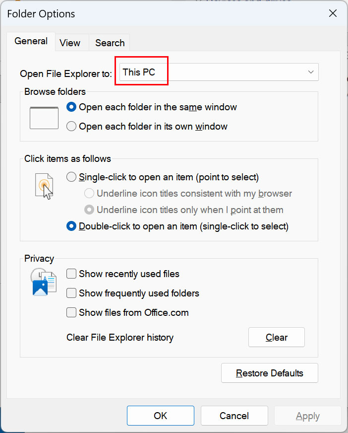 File Explorer Folder Options