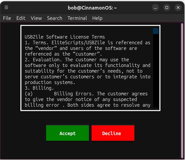 USBZile accept agreement