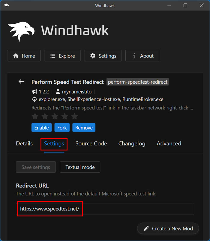 Windhawk mod settings
