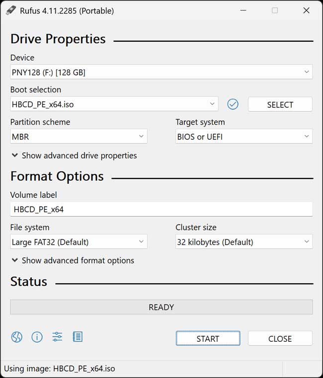 Rufus flash drive tool