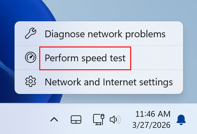 Perform speed test popup
