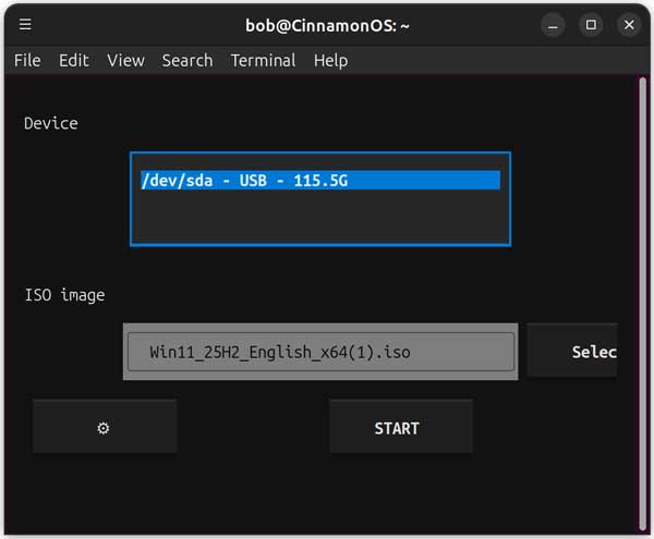 Select ISO image file