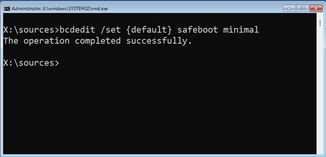 Windows command prompt bcdedit