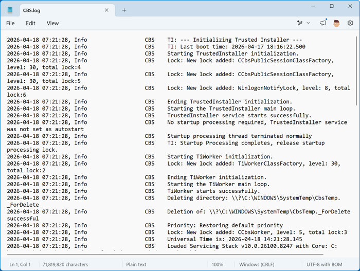 CBS.log file after running sfc /scannow