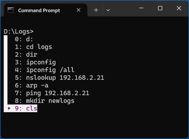 View command line history with F7 key