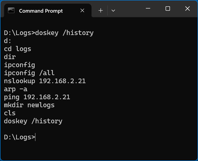 Use doskey to view command line history
