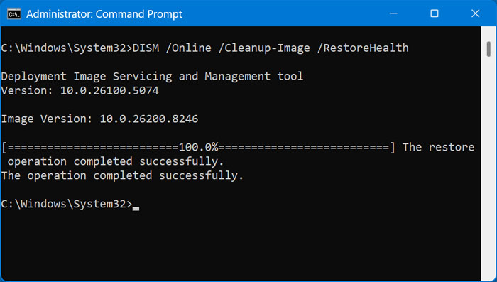 Running the DISM command line tool