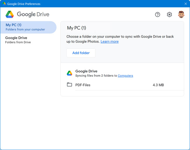 Google Drive settings