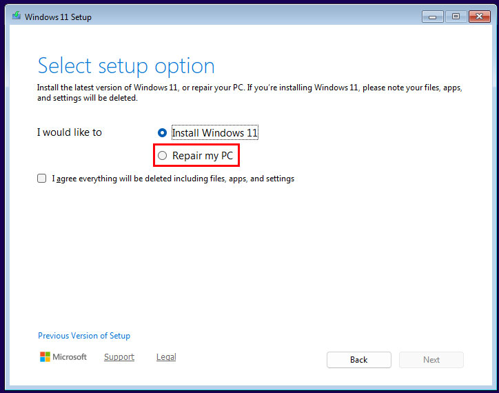 Windows installation screen