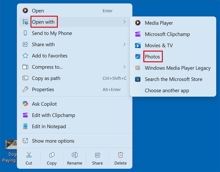 Windows right click open with menu