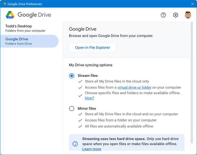 Google Drive sync options