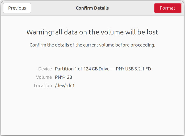 All data on the volume will be lost formatting warning