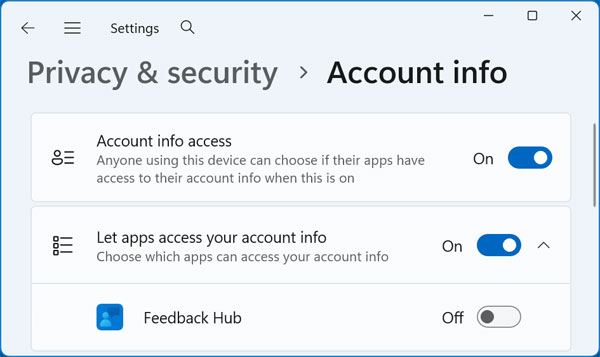Windows Account info security options
