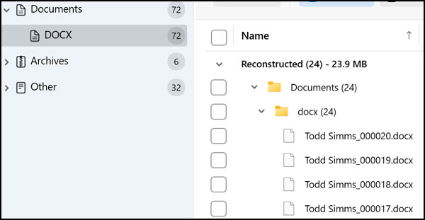 DOCX file under documents results