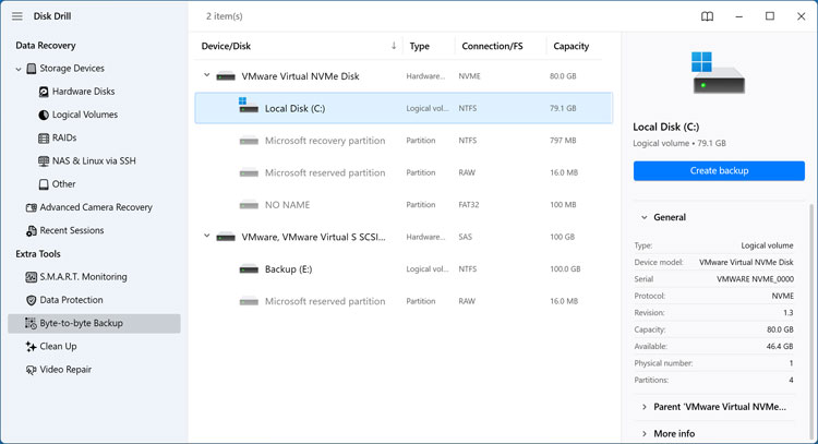 Disk Drill byte to byte backup