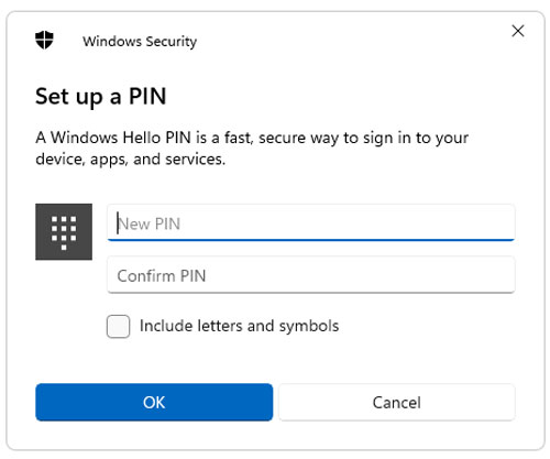 Create a new Windows PIN