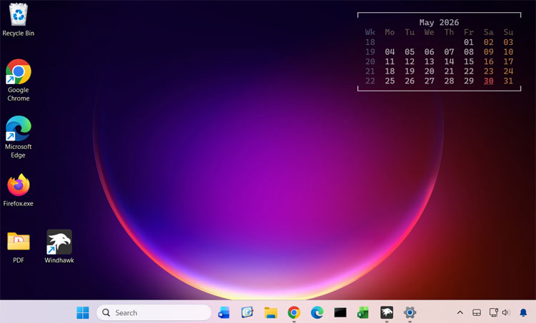Windows desktop calendar