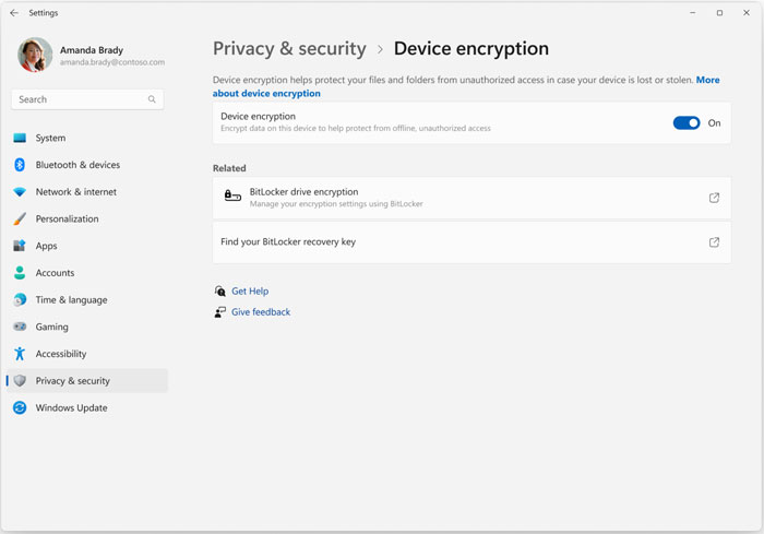 Windows 11 Home Device Encryption settings