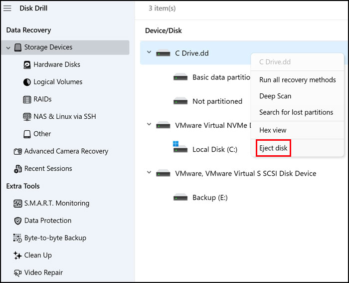 Unmount dd backup image