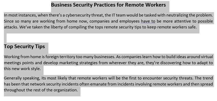 Highlighted text in Word