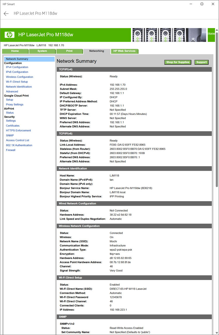 HP network summary