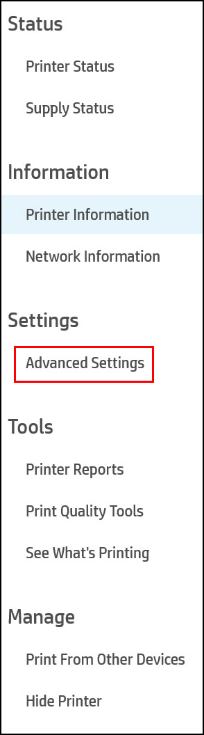HP Smart app settings menu