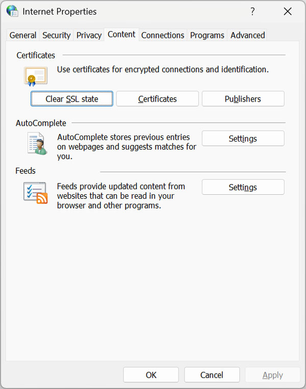 Windows Internet Options