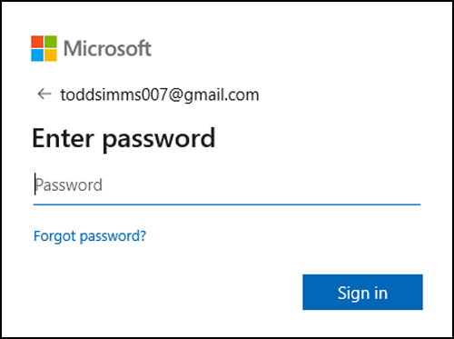 Microsoft account password box