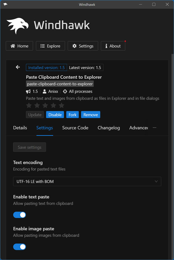 Windhawk mod settings