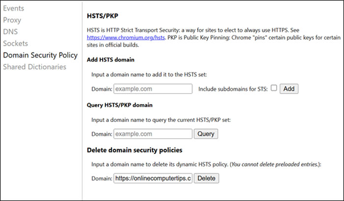 chrome://net-internals/#hsts 
