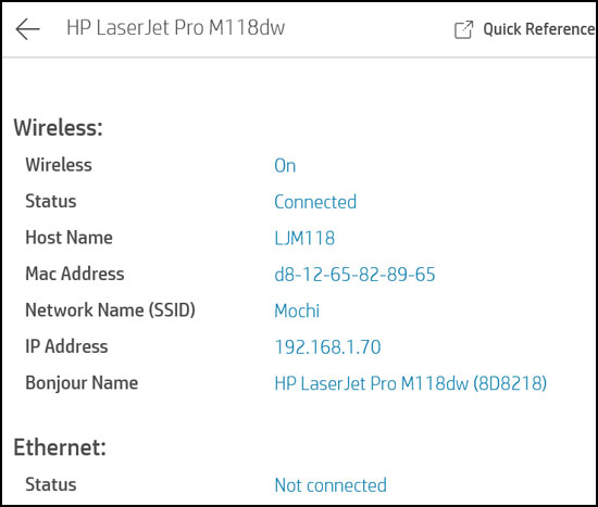 HP printer network settings