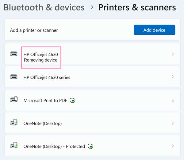 Windows printers and scanners setting