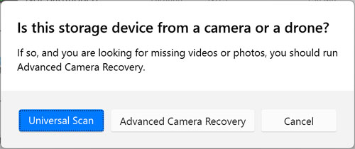 Universal Scan or an Advanced Camera Recovery scan