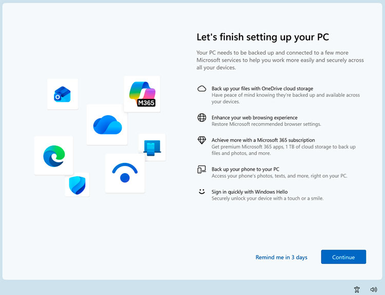 Let's Finish Setting Up Your PC wizard