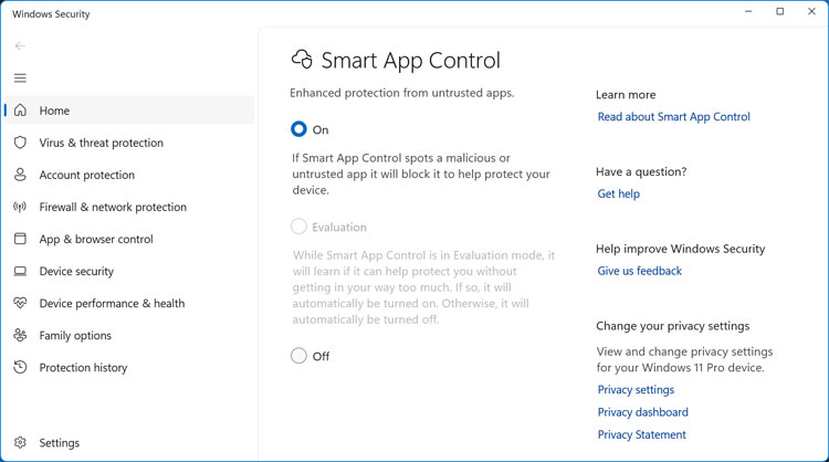 Windows Security Smart App Control