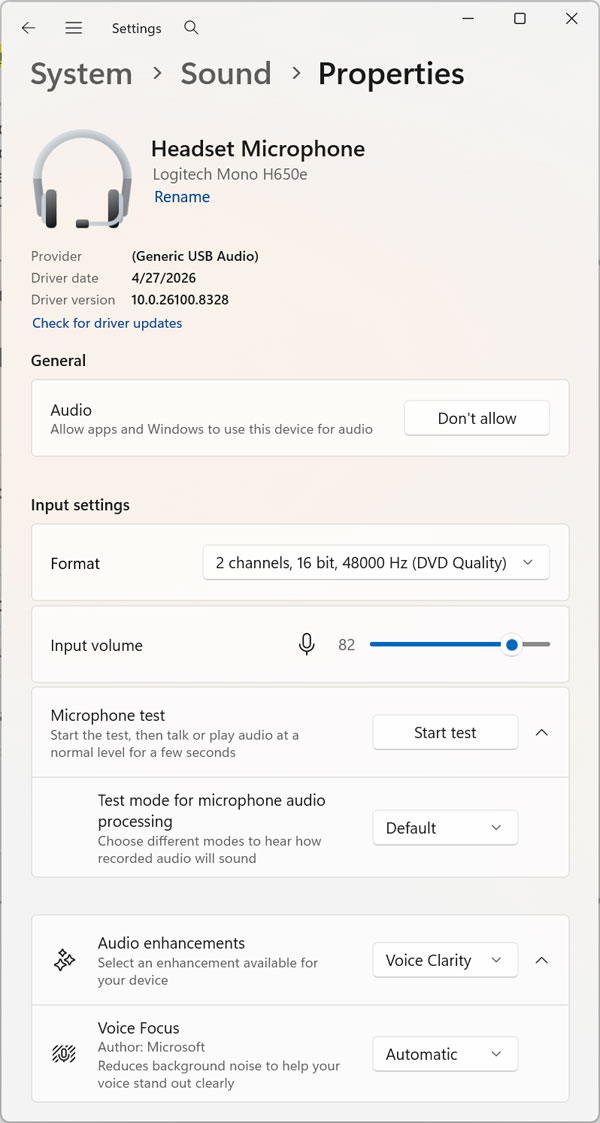 Additional sound device properties