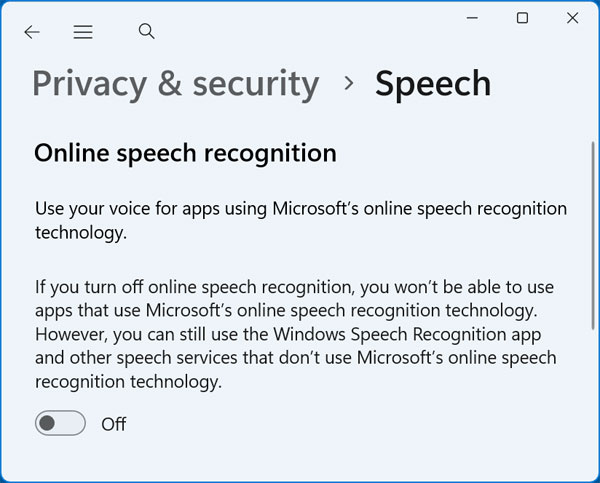 Windows speech settings