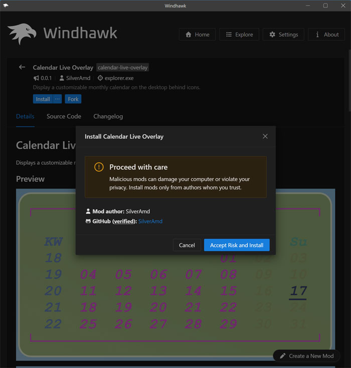 Windhawk proceed with care warning