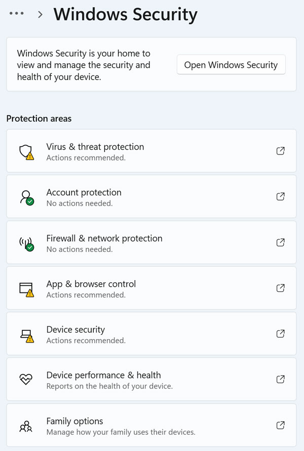 Windows Security Settings