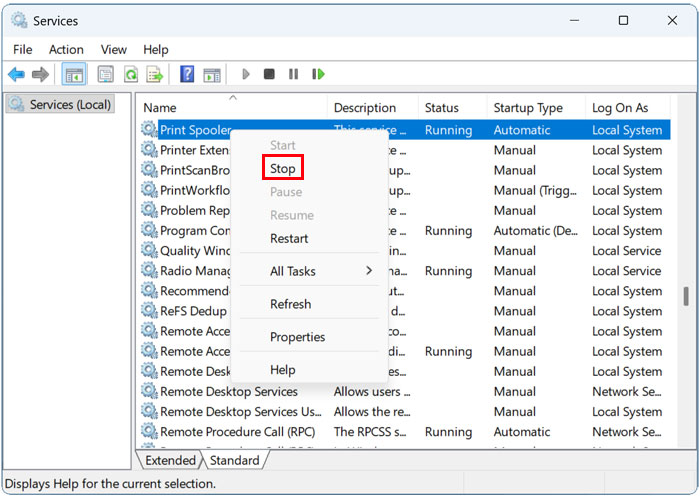 Windows services console