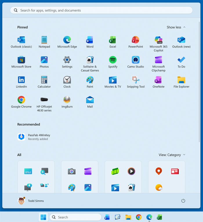 Windows 11 25H2 Start Menu