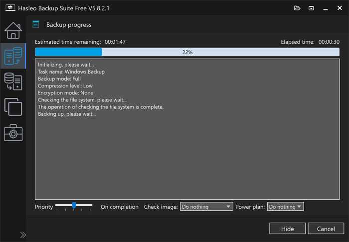 Hasleo Backup status bar