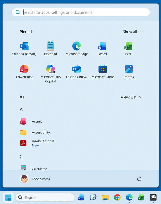 Cleaned up Windows 11 Start Menu