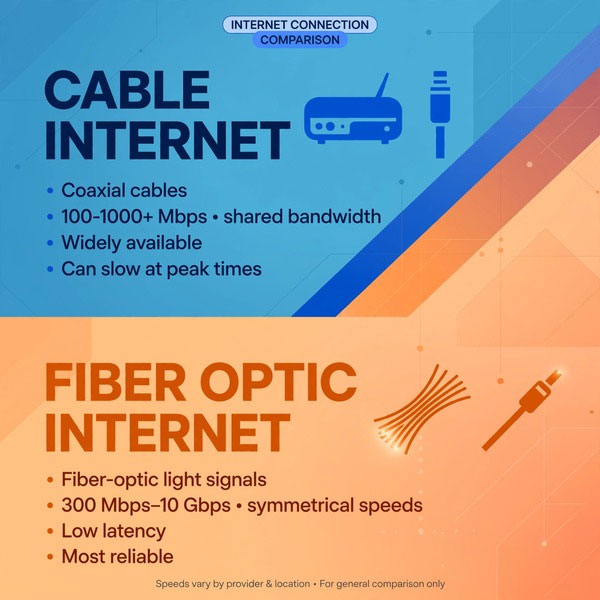 Cable and Fiber Optic internet connections