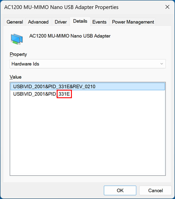 Device Manger Properties tab