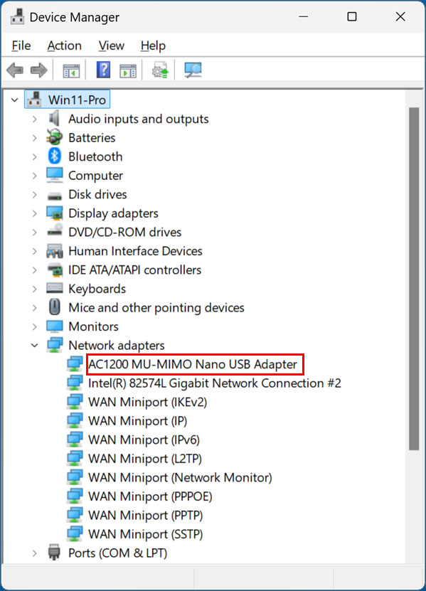 Device Manger network adapter page
