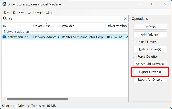 Driver Store Explorer Interface
